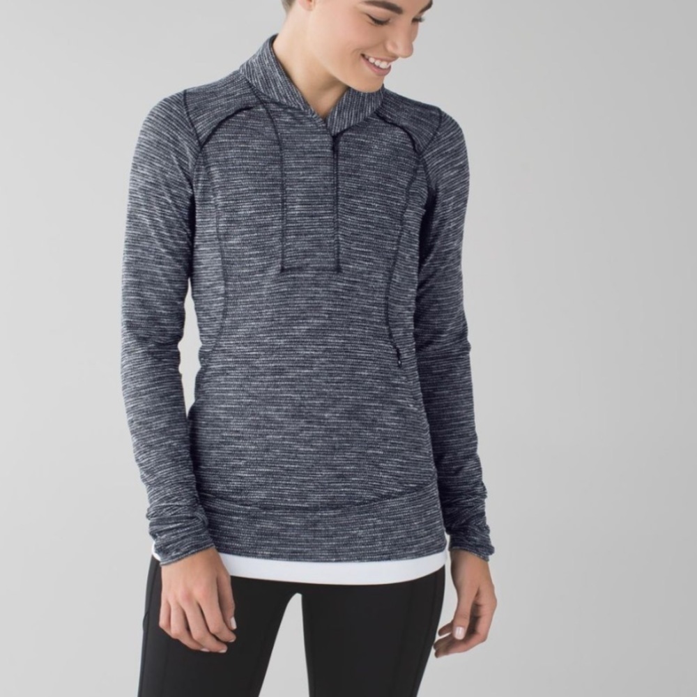 Lululemon Think fast long sleeves cozy pullover, heath black, Sz 6